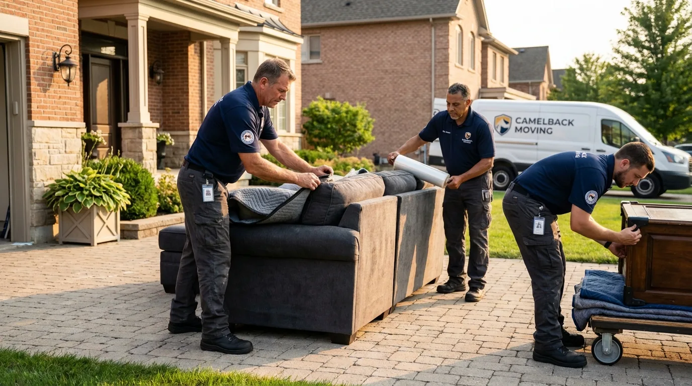 Large estate moving crew wrapping furniture in Buckland, MA